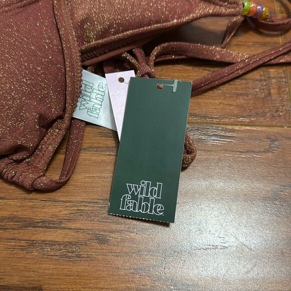 * NWT Wild Fable XXS (00) Brown Sparkly Beaded Bikini Triangle Top Swim - Picture 7 of 8
